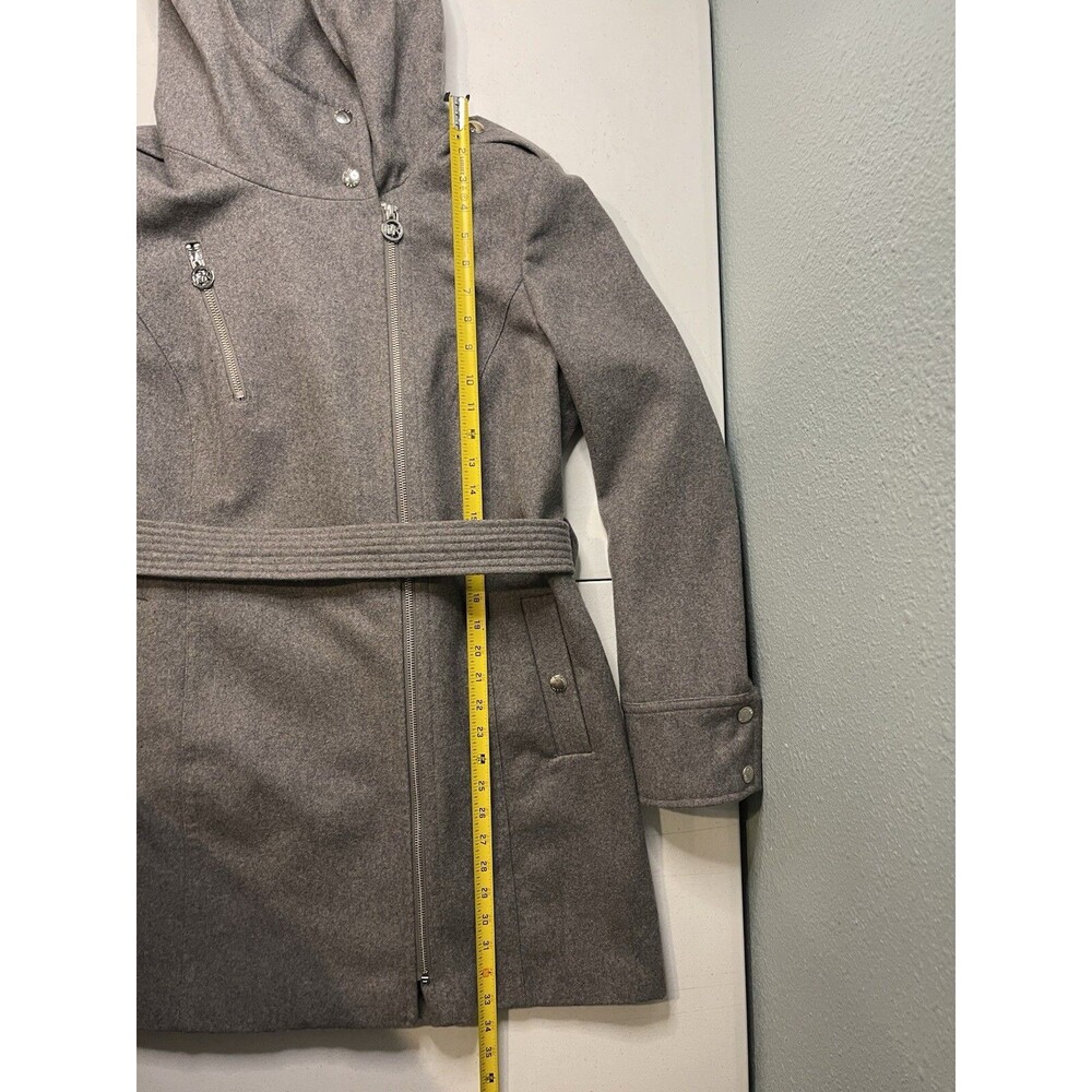 Michael Kors Woman’s Coat Mid Length Wool Hooded Belt Gray Size 12 - Picture 8 of 8